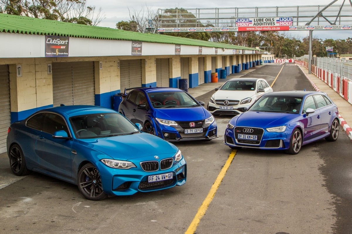 Track Race Audi RS3 Vs Merc AMG A45 Vs Honda Civic Type R Vs BMW M2
